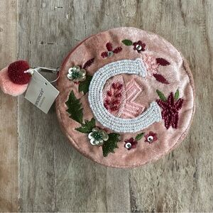 Francesca’s Velvety Initial C Coin Purse Multicolored Embroidered Beaded NWT